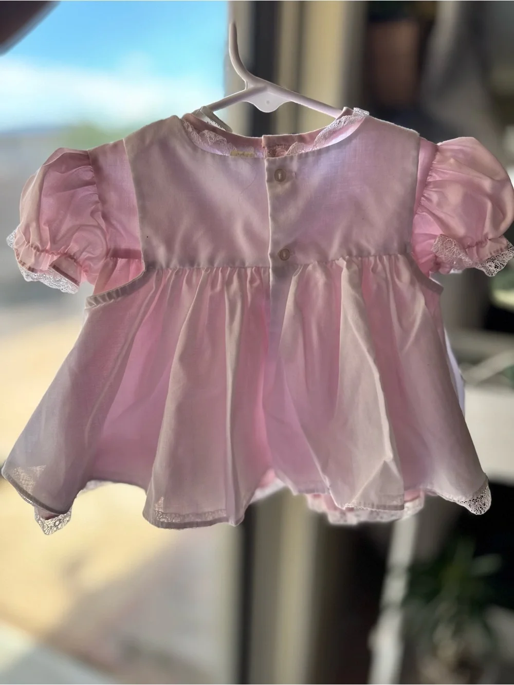 Vintage Nannette frilly dress with floral design apron size 0-3 month